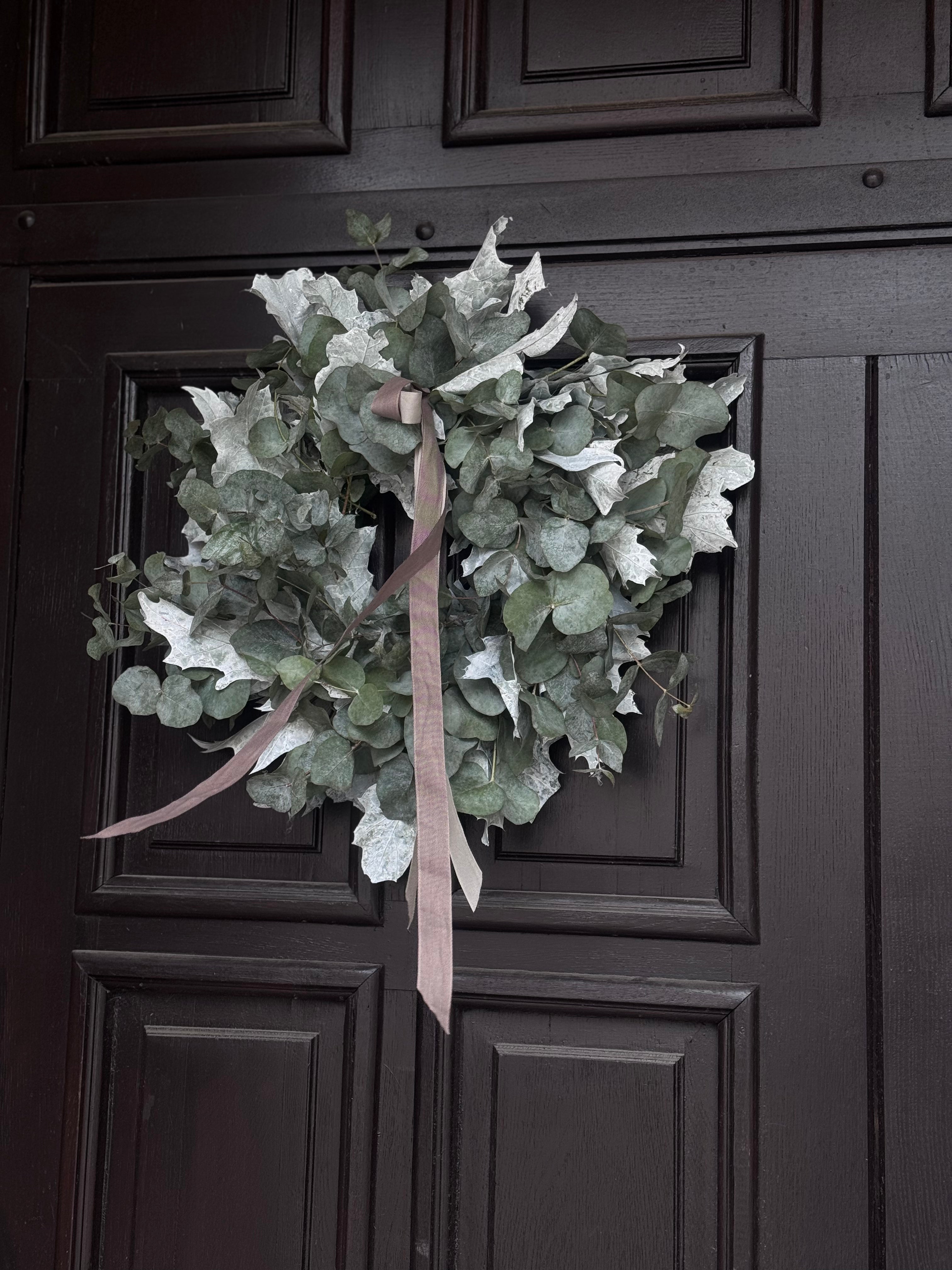 Eucalyptus Spring wreath with natural ribbons