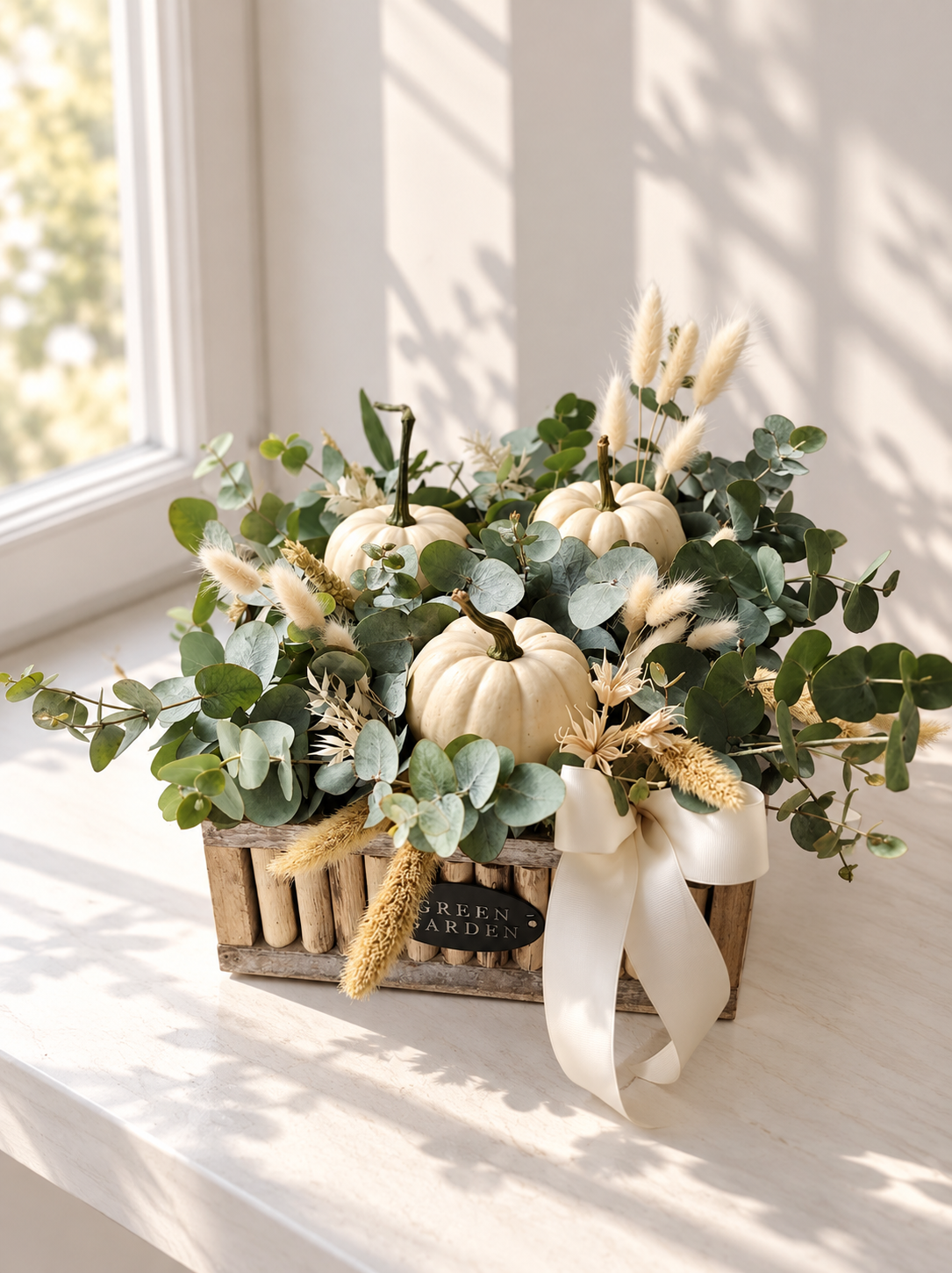 Green Garden composition with pumpkins