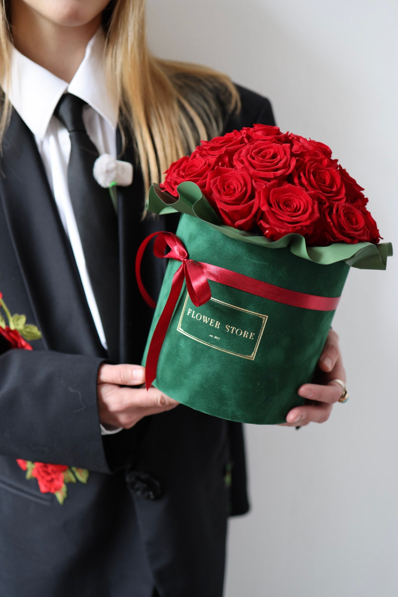Flowerbox Wieczne Czerwone Róże „Velvet Rose” - kwiaty Flower Store Warszawa
