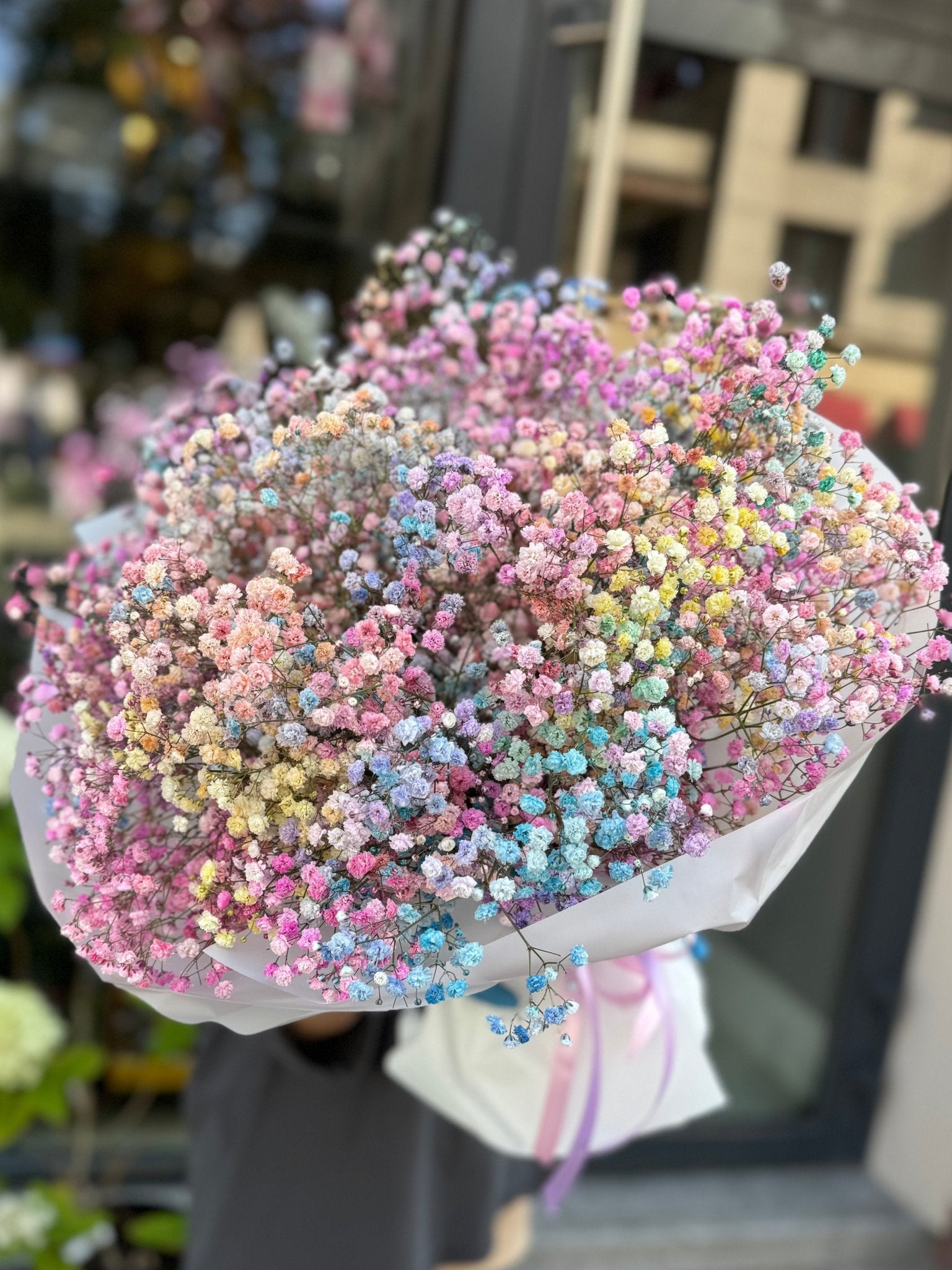 Kolorowy bukiet gipsówka - kwiaty Flower Store Warszawa