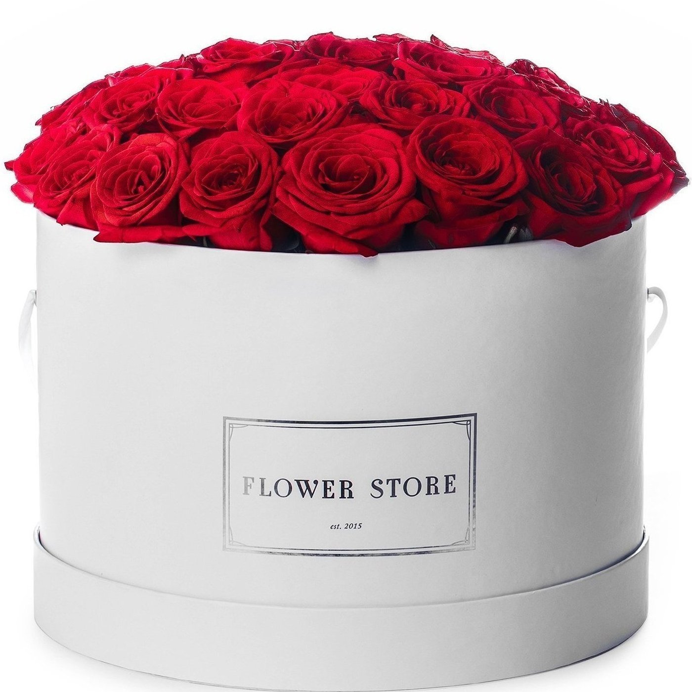Biały grande flowerbox czerwone róże - kwiaty żywe - kwiaty Flower Store Warszawa