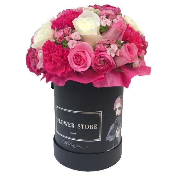Black Hood Lady - Różowa kompozycja - kwiaty żywe - kwiaty Flower Store Warszawa