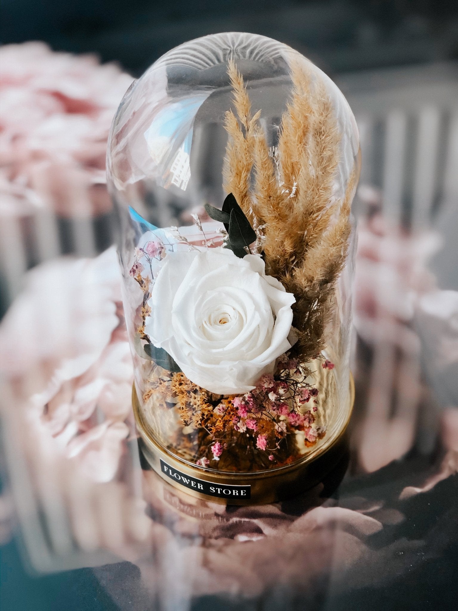 Róża w szkle - suszona kompozycja - kwiaty Flower Store Warszawa