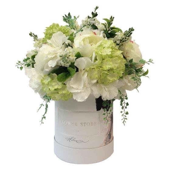 White Bride - zielono biała kompozycja - kwiaty sztuczne - kwiaty Flower Store Warszawa
