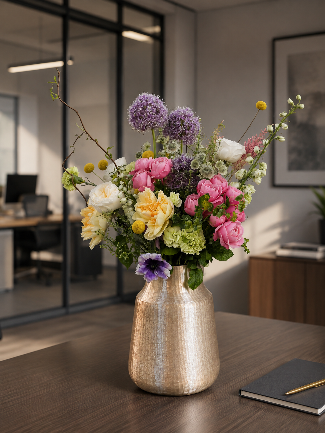 Kompozycja kwiatowa do biura – realizacja Flower Store Warszawa