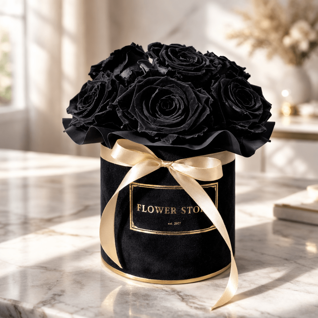 Wieczne róże flowerbox Black Velvet - kwiaty Flower Store Warszawa