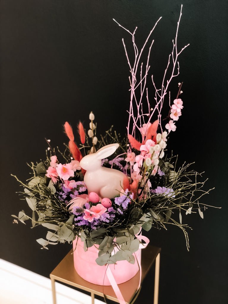 Dekoracja WIELKANOCNA - zajączek w boxie - kwiaty Flower Store Warszawa