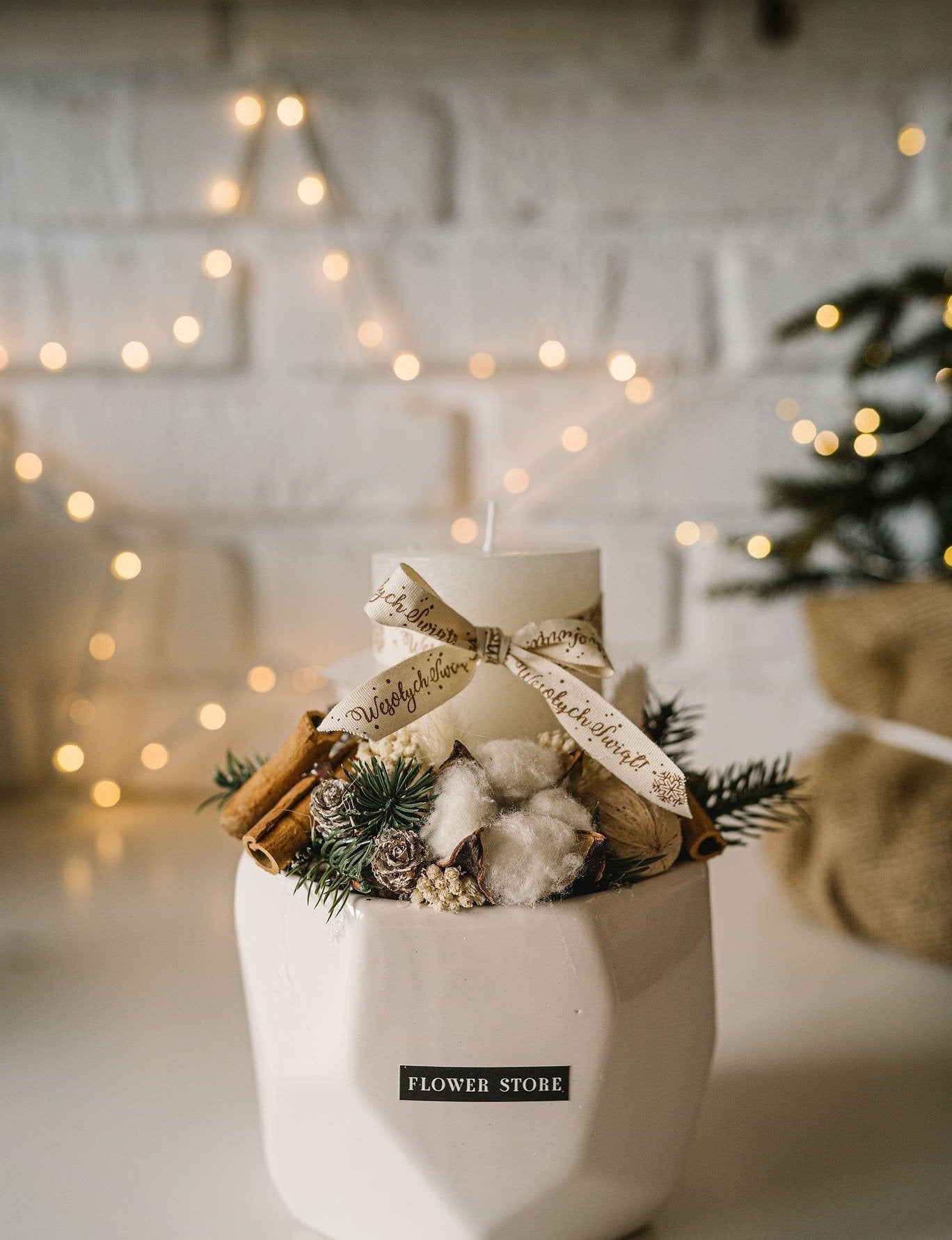 Świąteczna dekoracja ze świecą - kwiaty Flower Store Warszawa