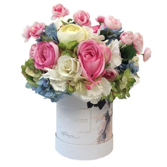 White Bride - różowo niebieska kompozycja - kwiaty sztuczne - kwiaty Flower Store Warszawa