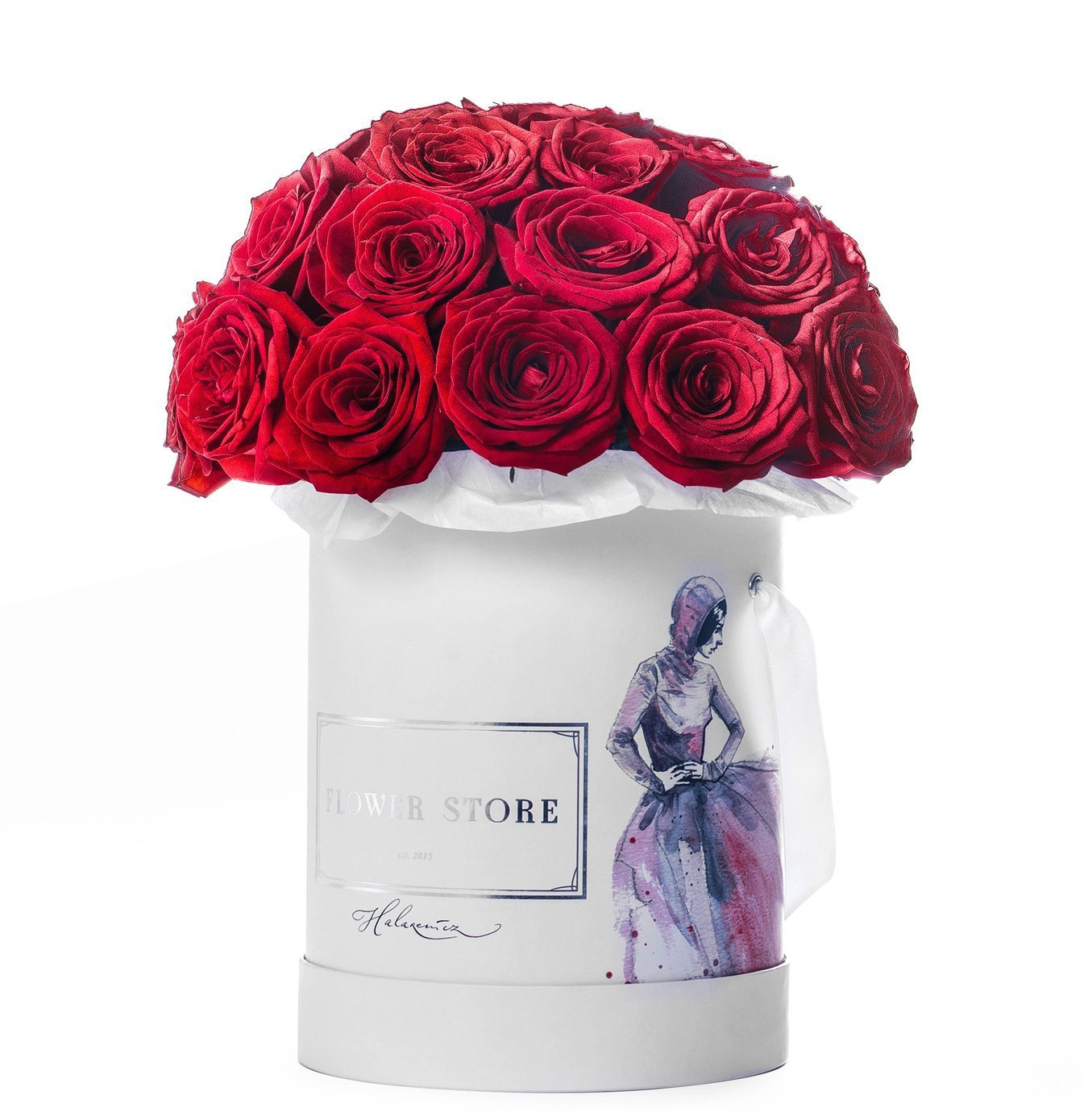 Wieczne róże czerwone - duże pudełko White Hood Lady kwiaty z dostawą - kwiaty Flower Store Warszawa